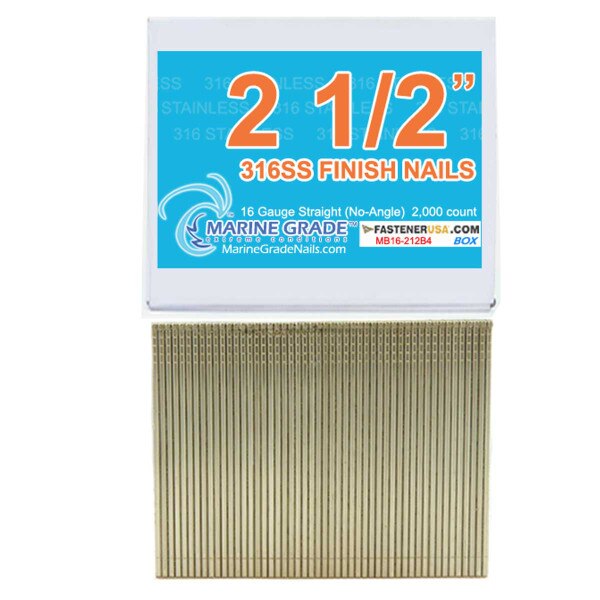 21/2" FINISH NAILS 16 GAUGE 316 STAINLESS 2M Box FastenerUSA